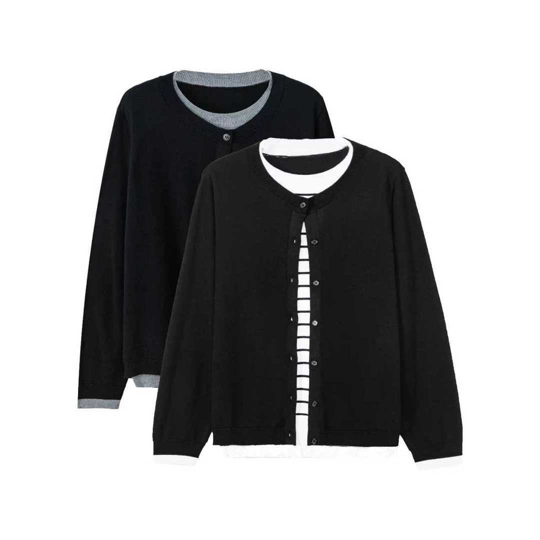 秋季新款女大码针织保暖长袖圆领假两件羊毛衫大码女装胖mmLS5108