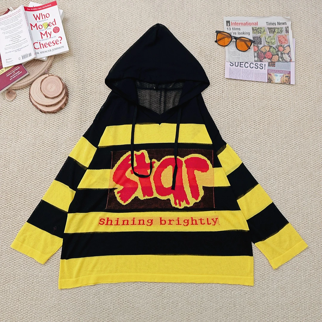 2025夏季新款字母刺绣条纹冰麻针织连帽防晒长袖2235