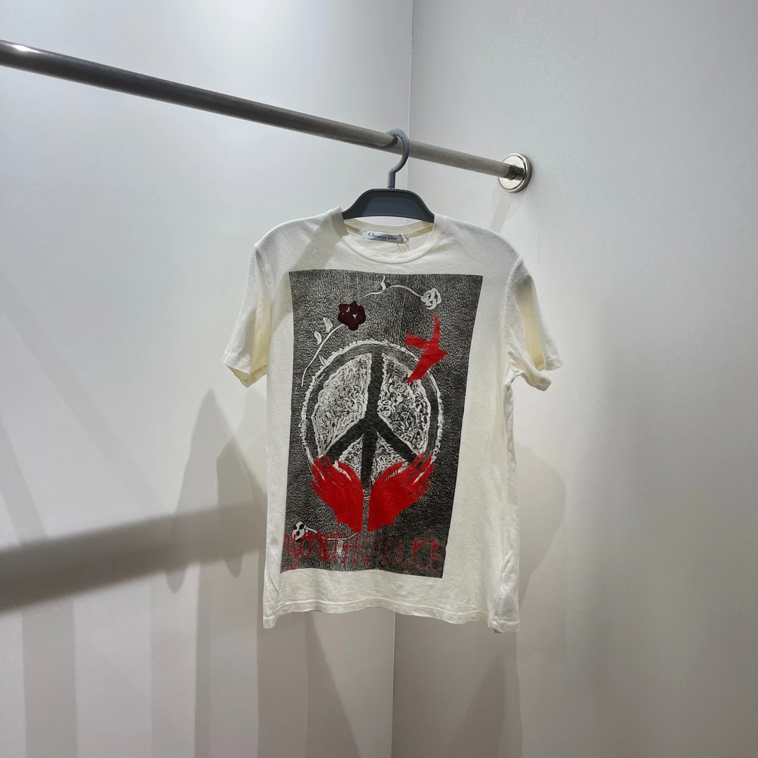 99新 DIOR/迪奥 au441 纯色和平鸽涂鸦休闲短袖 s码 棉