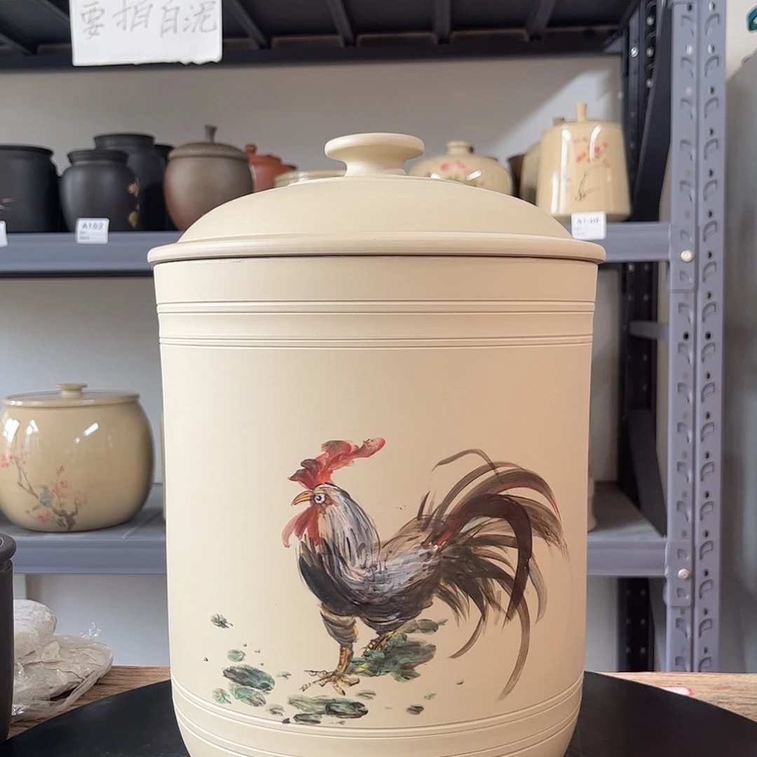 罐福利白泥哑光彩绘九饼缸