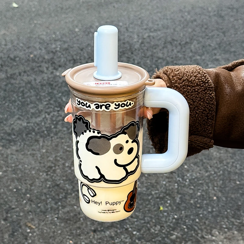 绚青水杯防摔带茶隔耐高温有手柄可爱吸管杯牛奶杯欧若风网红创意