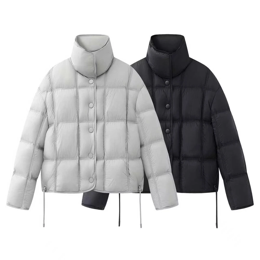 迪家同款女拉炼立领加绒加厚款短款女士加厚商务秋冬羽绒服215025