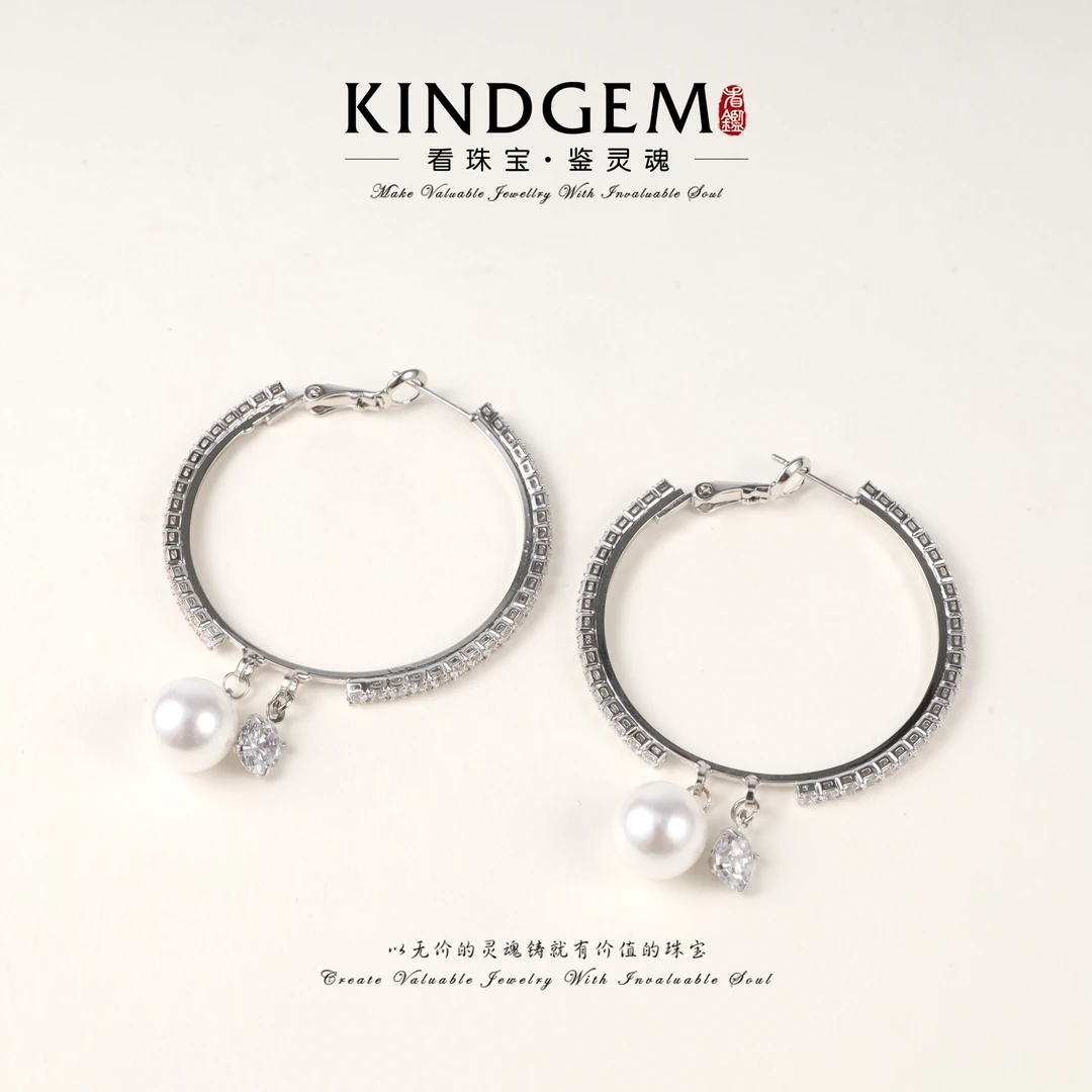 铜合金锆石耳饰  KindGem 轻奢精致设计款圈圈时尚耳圈 C-41783