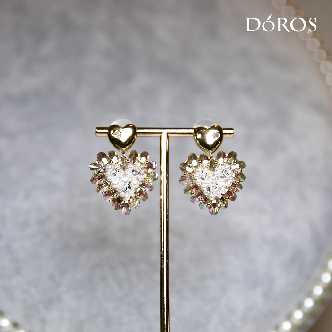 铜合金仿水晶耳饰 轻奢高级感重工复古水晶珍珠锆石微镶心形耳环