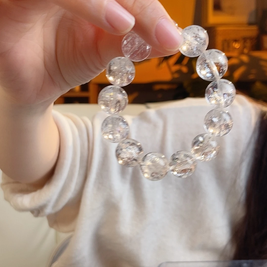 未镶嵌手链水晶天然喜马拉雅白水晶爆闪手串14-15mm