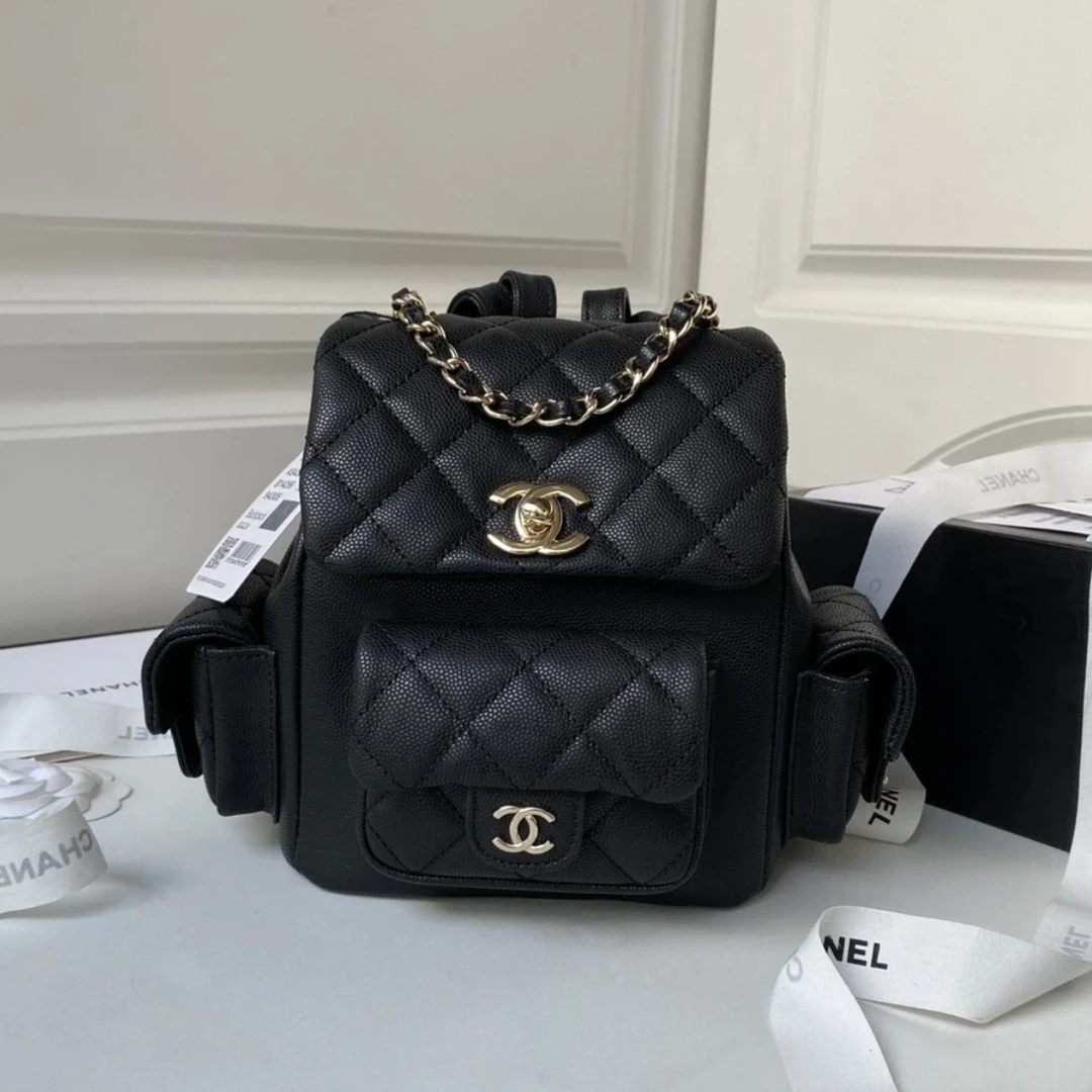 99新 Chanel/香奈儿 艾瑟尔奢品/25年芯片黑金duma双肩包/0h53
