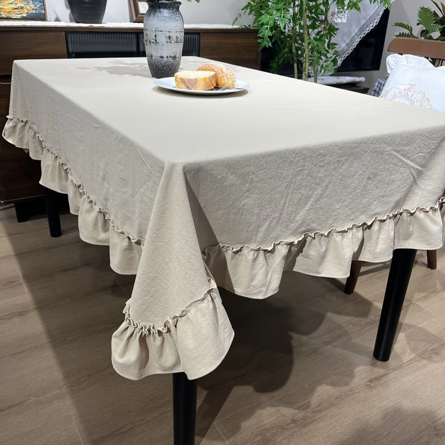 素色荷叶边餐桌棉布茶几亲肤垂感盖巾法式褶皱浪漫氛围拍照道具