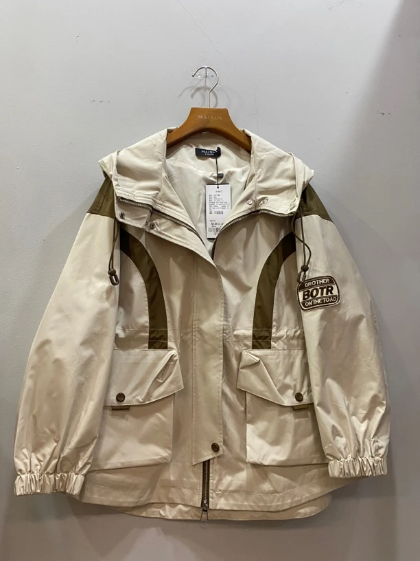 麦寻新品春秋款WAMBQ013宽松连帽中长款休闲冲锋风衣外套工装外衣