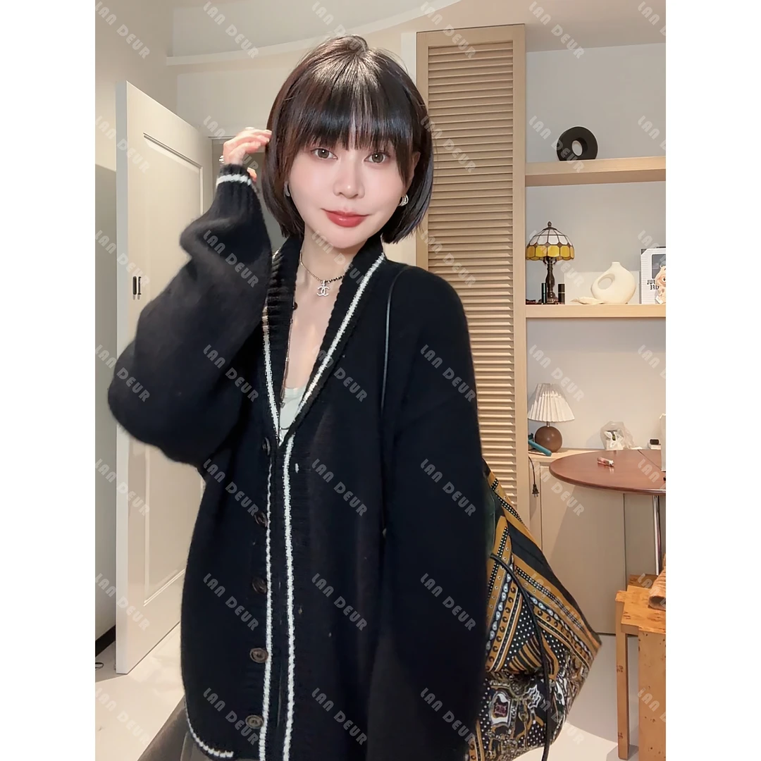 JIUJIU【贝加尔清晨】绵羊毛+兔毛+羊驼毛百搭显瘦撞色针织衫开衫女