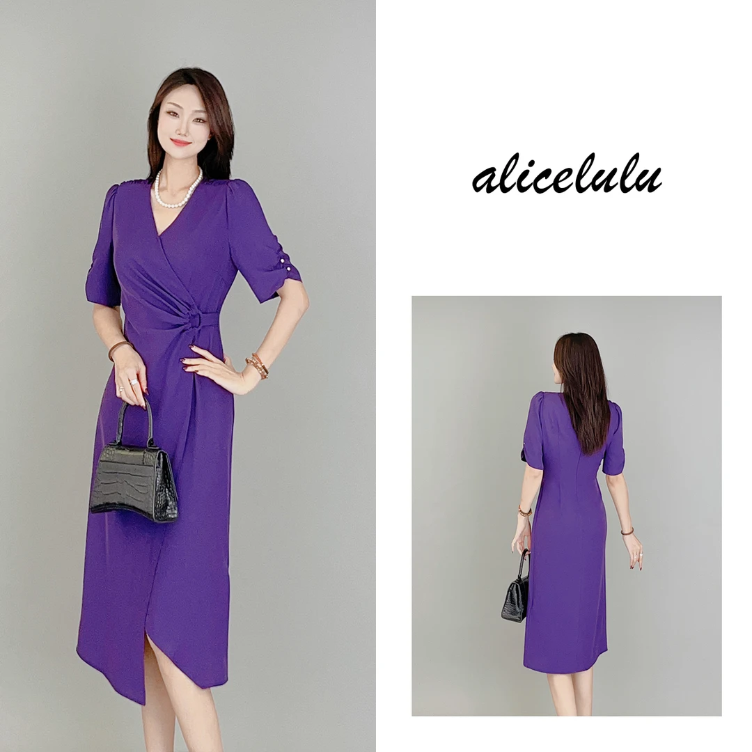 6alicelulu紫魅柔情连衣裙明媚显白显瘦褶皱S1033748Q