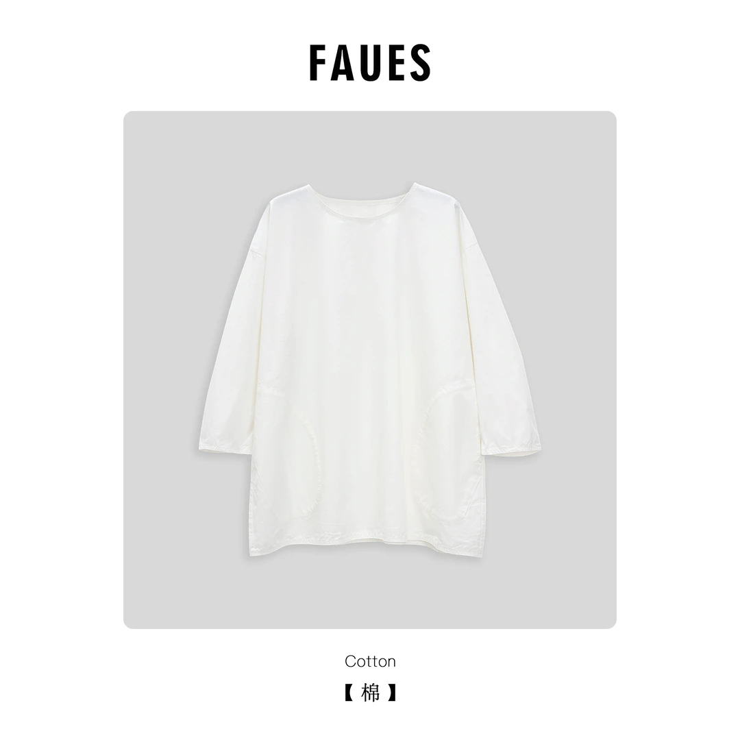 FAUES TOA*ST英国设计师单定织纸棉立裁茧型复古文艺宽松圆领衬衫