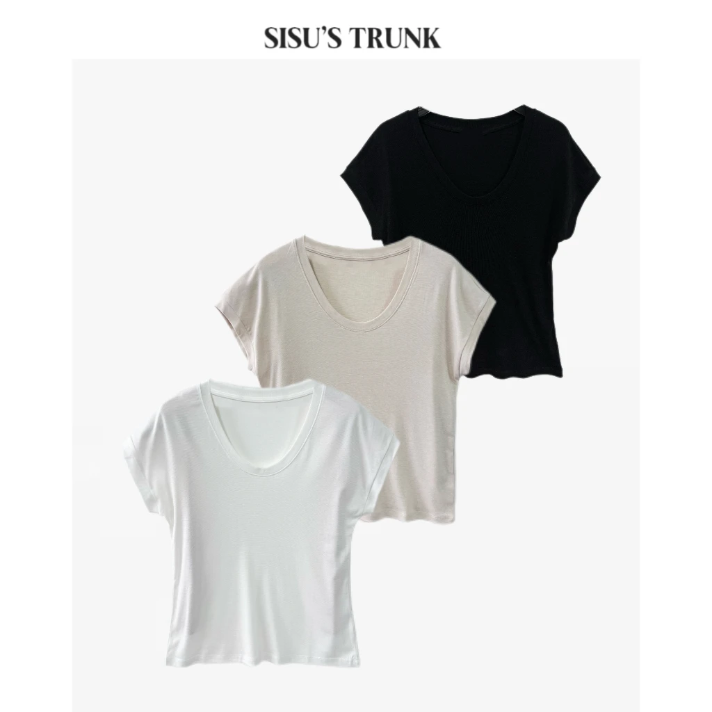 SISU【天丝羊毛】 轻奢设计师款休闲气质显瘦夏季女士舒适纯色T恤
