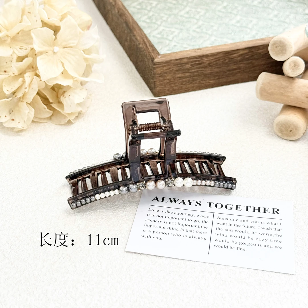F-332韩版精致百搭水钻珍珠抓夹11CM