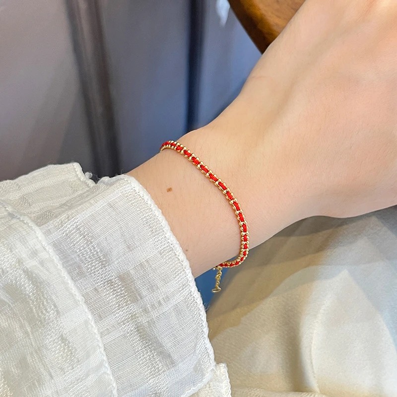 红色编织绳手链女招财运本命年转运珠饰品时尚小众百搭个性