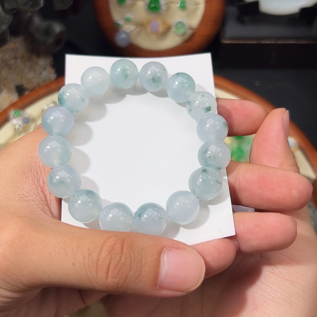 未镶嵌手链翡翠冰飘花翡翠手串12.5mm
