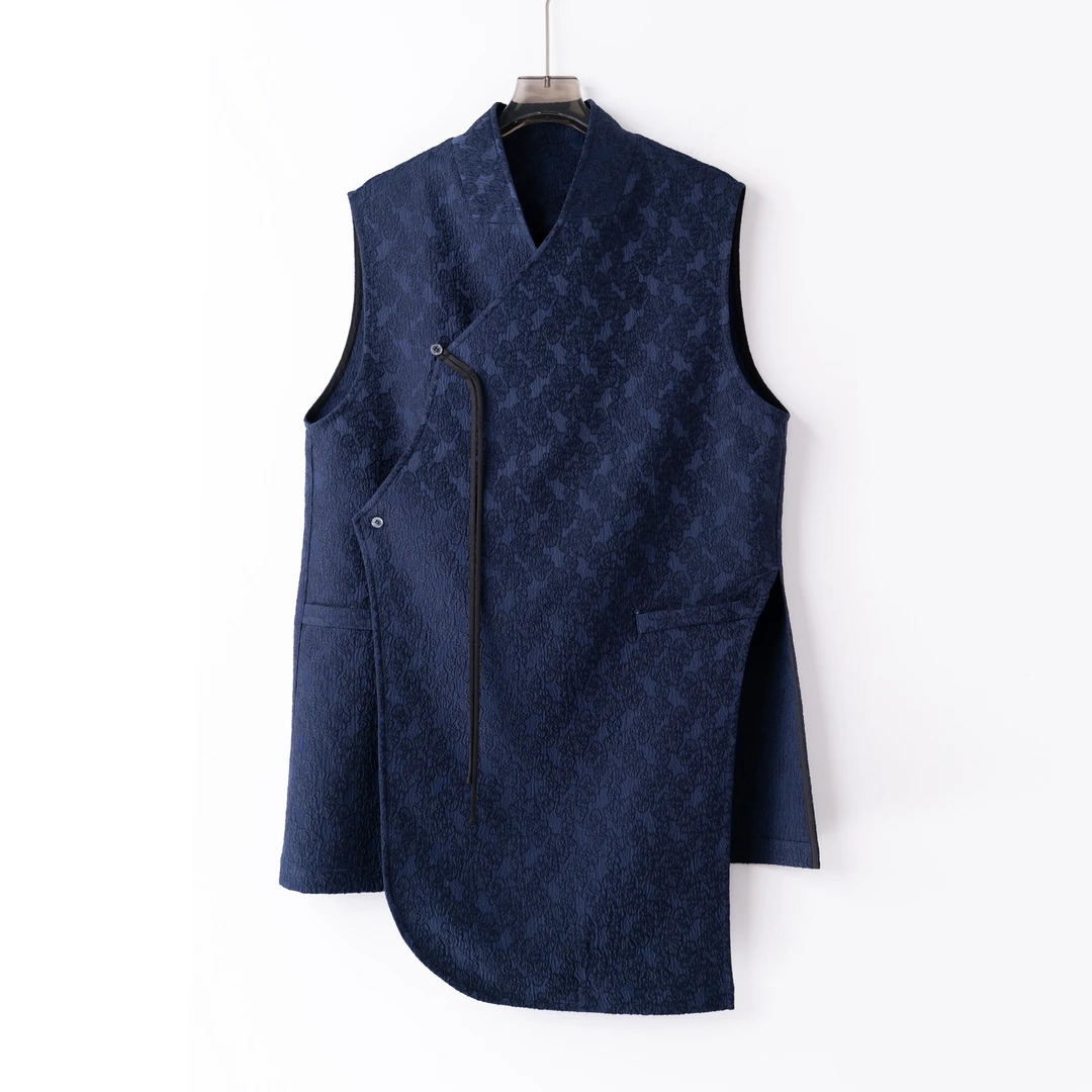 pw250242大码女装胖MM时尚百搭不对称百搭马甲提花无袖外搭