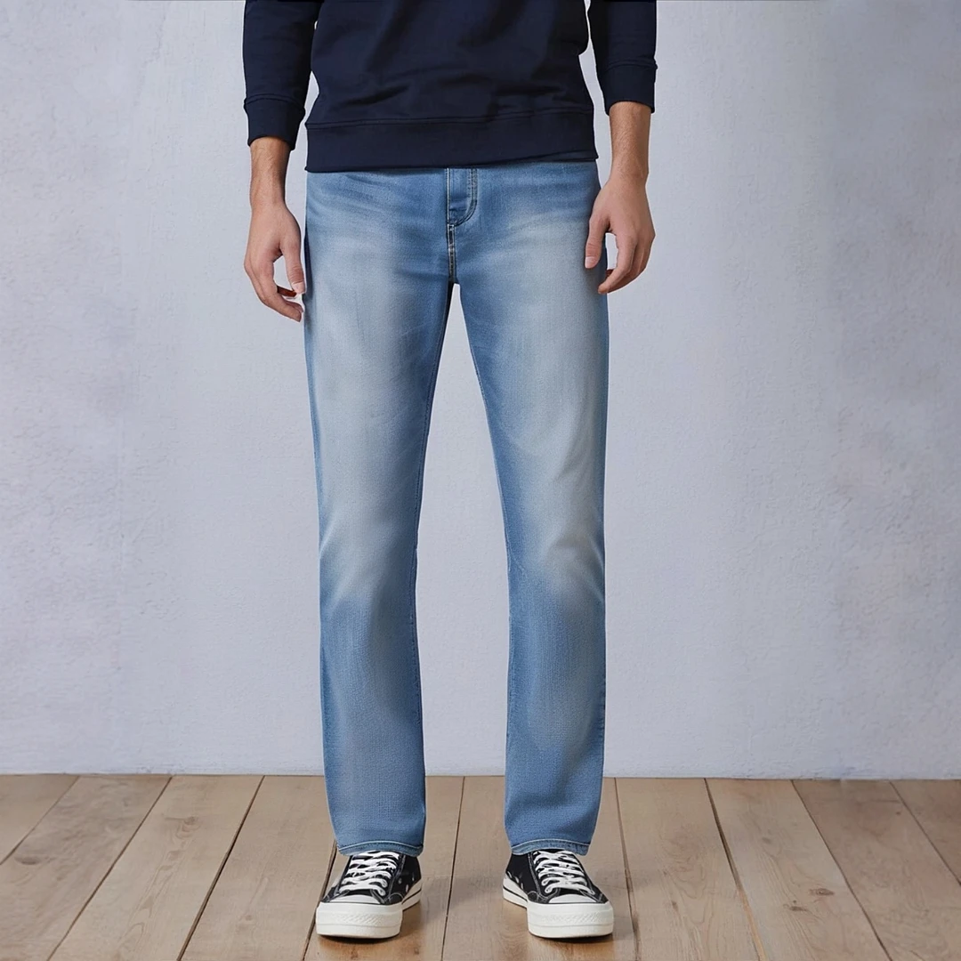 【清】T400面料男士宽松微锥多裤长休闲水洗商务时尚牛仔裤