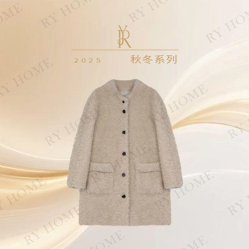 【容雨RYHOME】100%绵羊毛颗粒绒单排扣长款外套253W2609