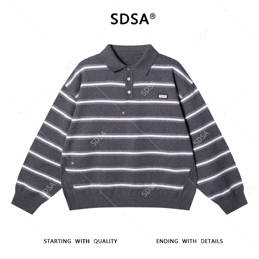 SDSA男士秋冬新款痞帅男装极简风撞色条纹polo针织衫百搭休闲毛衣