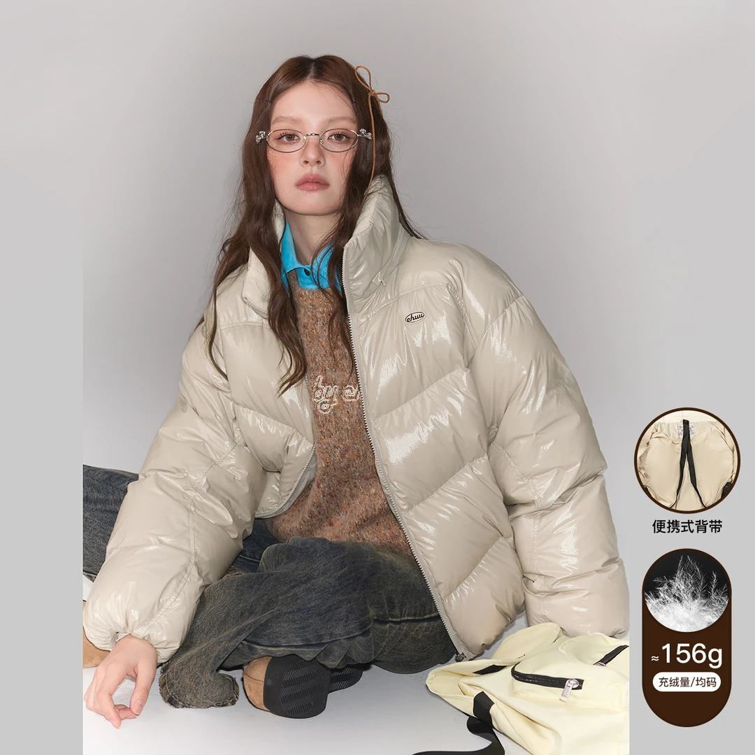 CHUU秋季女装连帽设计立领式穿搭新国标90绒辣妹穿搭保暖羽绒服