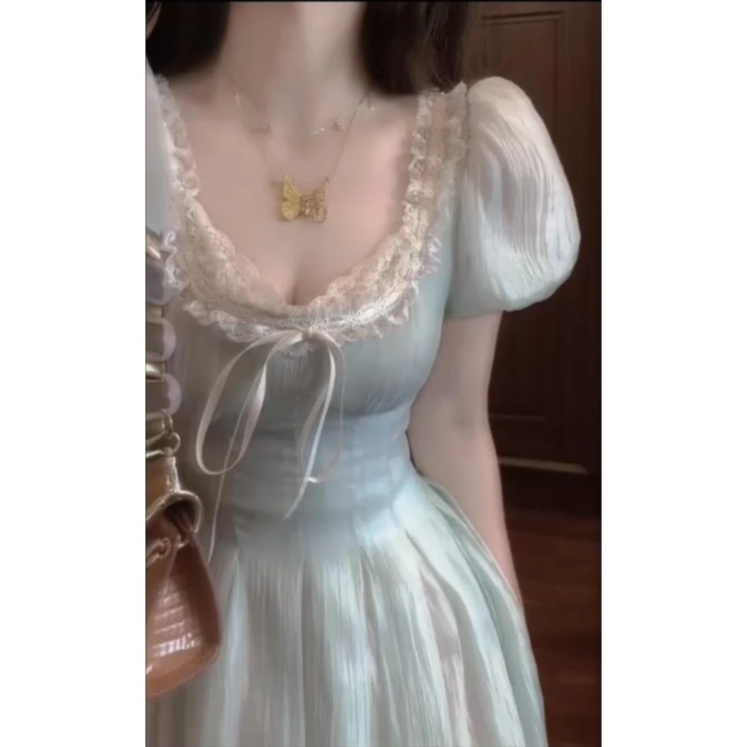 正确版【软甜初恋感】立体泡泡袖收腰连衣裙女夏法式显瘦公主裙子