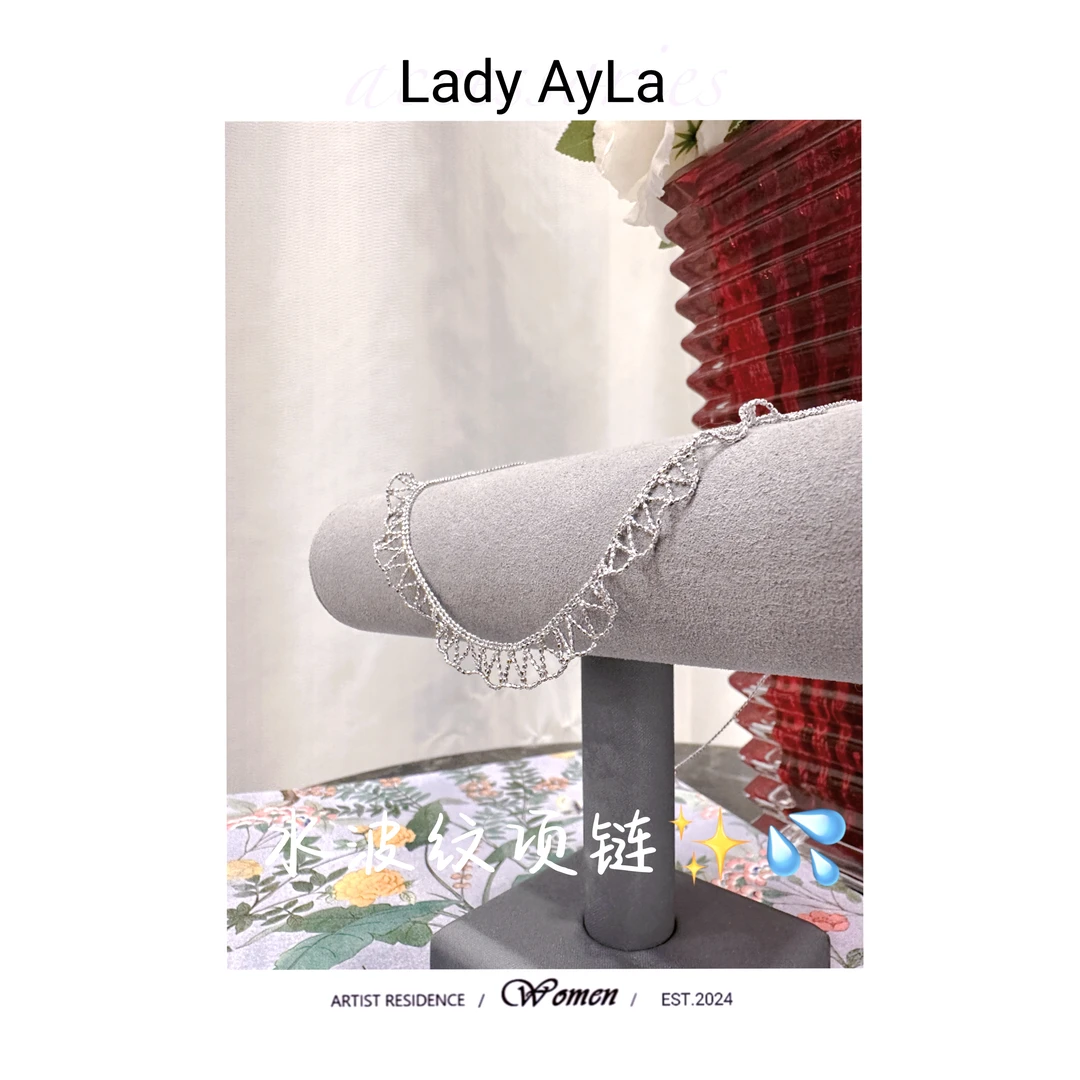 坠链均925银合成锆石 水波纹轻奢时尚项链AL9412