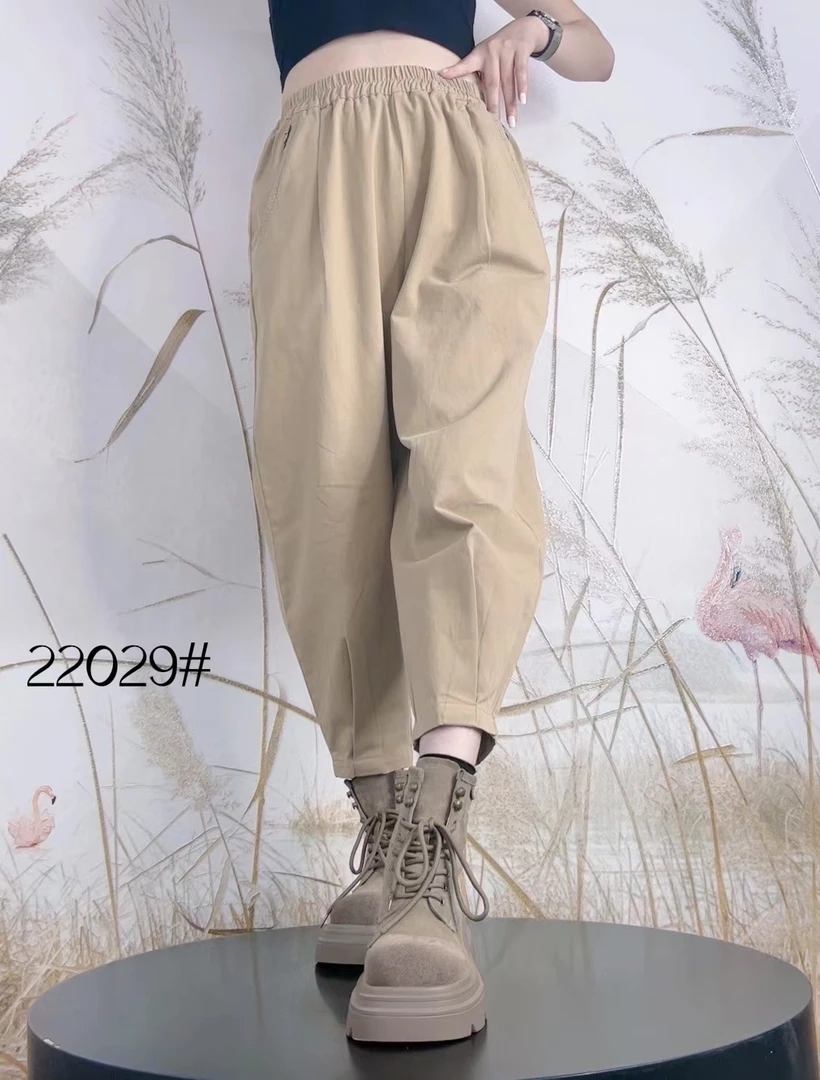 22029春款水洗棉休闲裤百搭韩版时尚松紧腰设计师