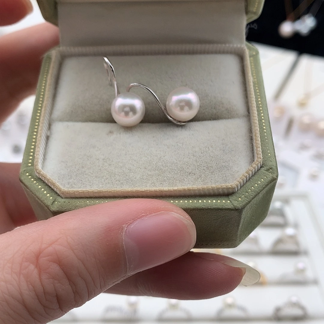 海水珍珠耳饰银S925镶嵌8-8.5mm ak