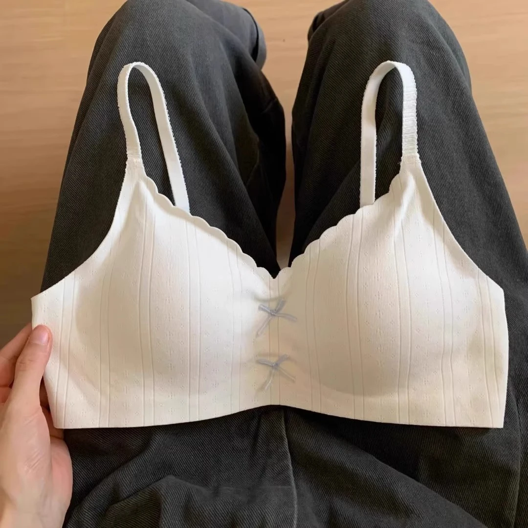 螺纹棉聚拢防下垂收副乳内衣女小胸显大固定杯无钢圈性感纯欲文胸