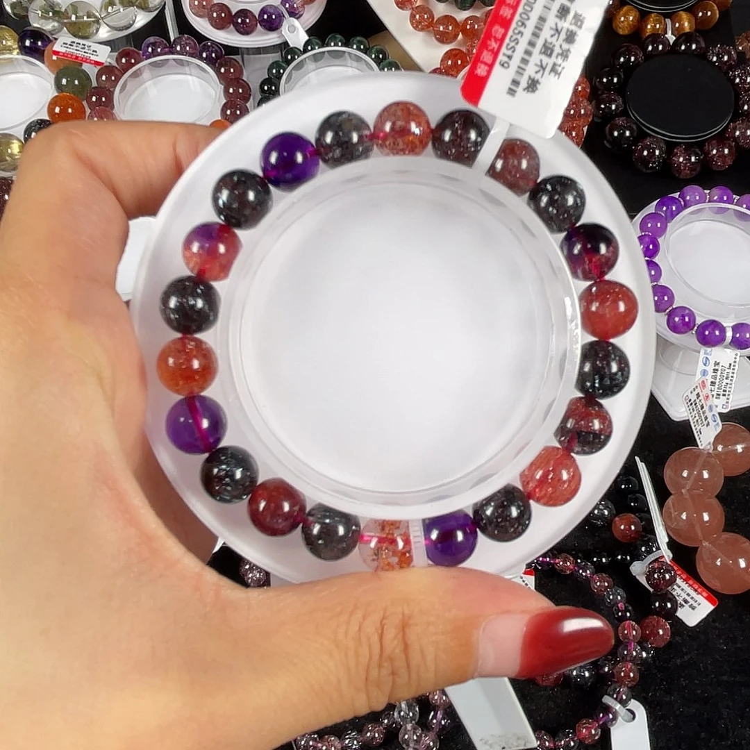 水晶手链未镶嵌稀有色黑加仑8.8mm