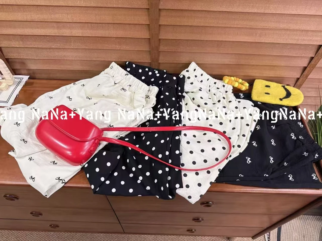 【夏天玩水穿搭包出片】百搭白色时尚波点洋气棉麻直筒休闲裤666-9