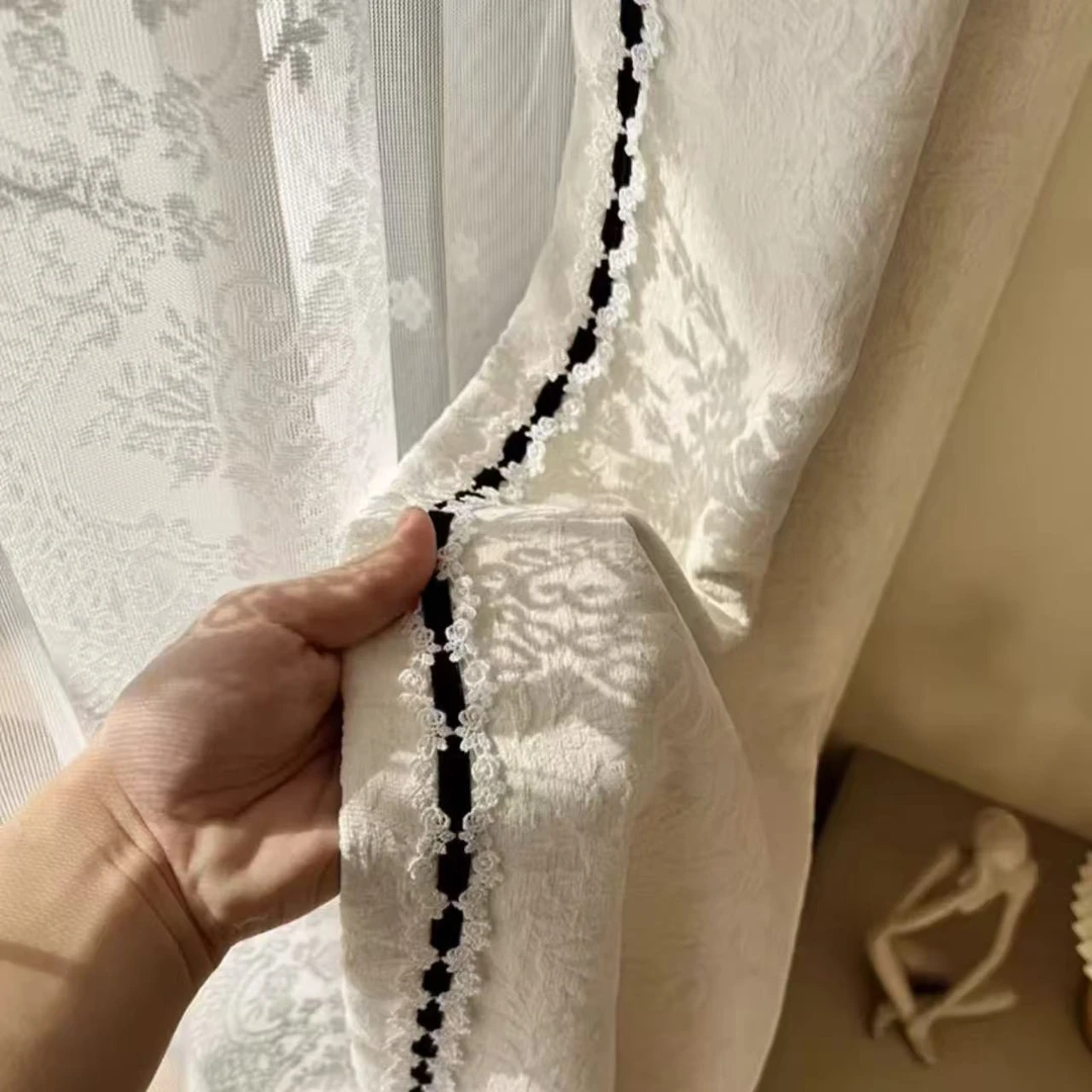 奥薇窗帘绣花小边侧边装饰边黑色抽带窄花边