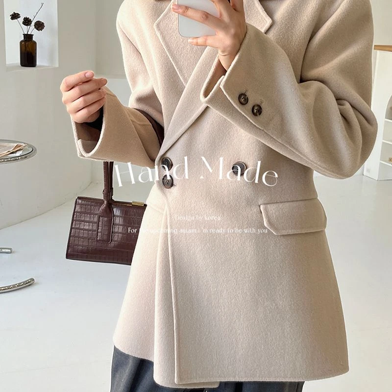 JTD-4 秋冬大衣女装西装气质时尚设计师秋冬简约双面羊毛大衣外套