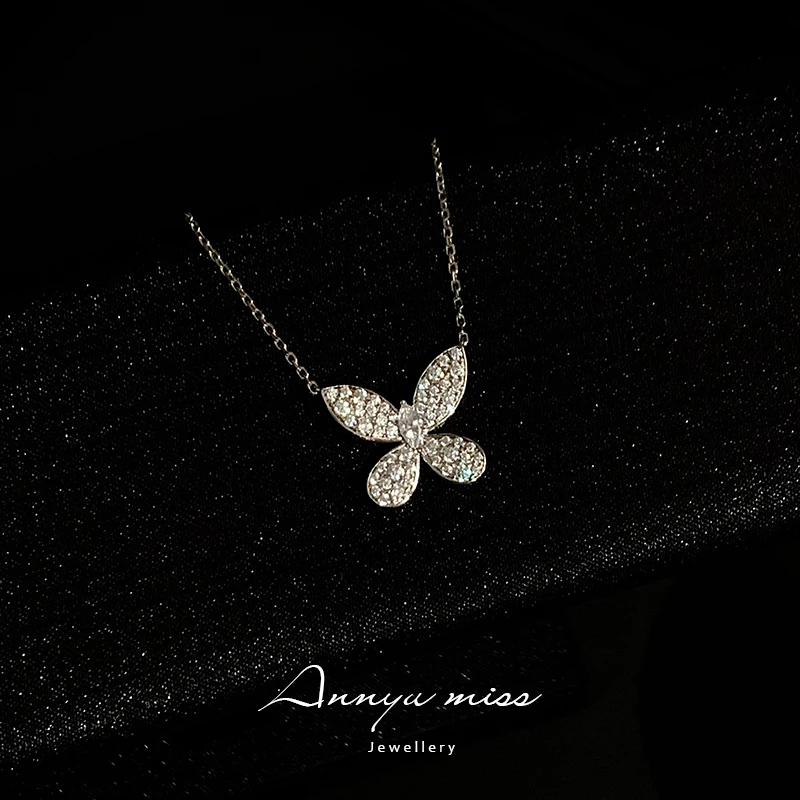 坠链均925银 【ANNYUMISS】满钻蝴蝶项链高级日常百搭轻奢设计师款