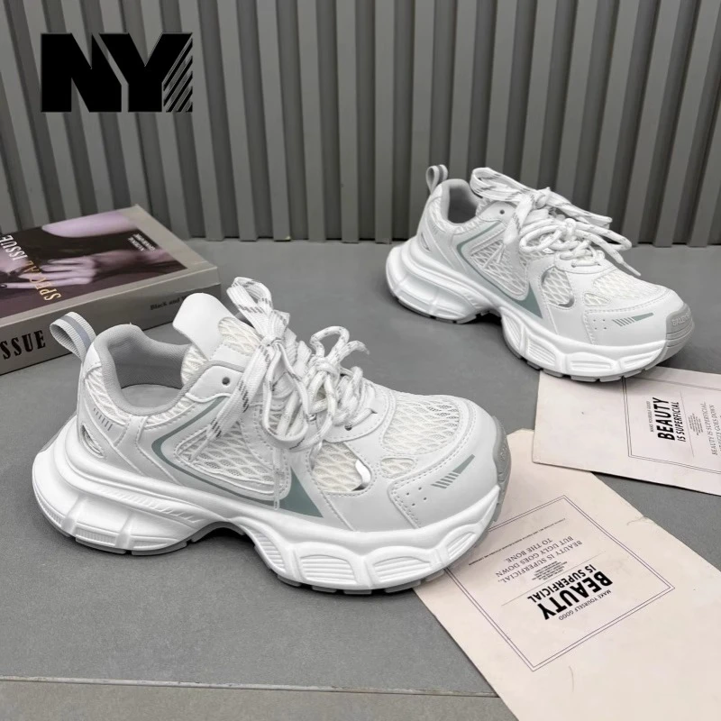 NY欧洲站厚底增高老爹鞋女2025夏季新款软底单网透气小怪兽运动鞋