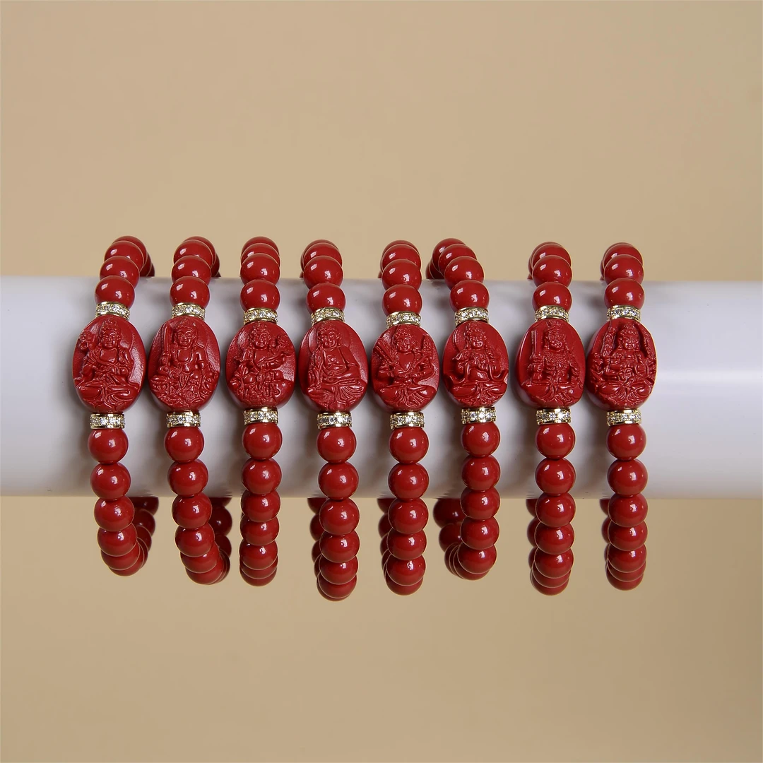 含辰砂工艺品【董先生专享】D588-朱砂八大守护神单圈手串-7mm
