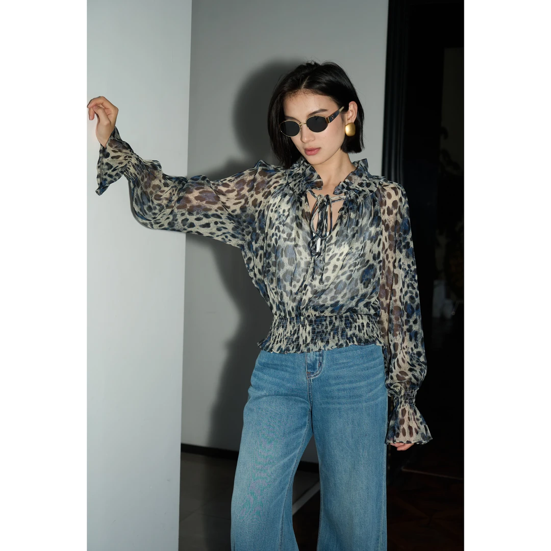 【野蛮女友】彩绘豹纹25夏季超仙遮阳衫欧美风印花乔其纱衬衫