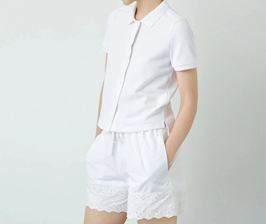 Mincopolo短袖/珠地布肌理排扣减龄学院翻领短袖