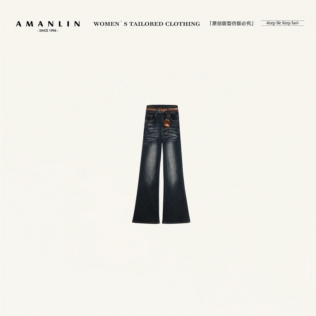 AMANLIN/阿谩琳琥珀流光美式辣妹低腰微喇时尚显瘦牛仔裤S601798