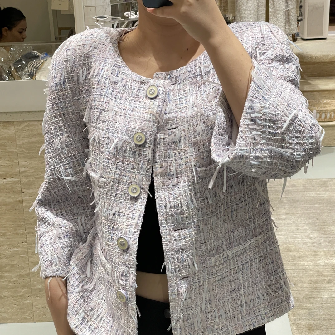 95新 Chanel/香奈儿 Chanel 18p春夏预告 粉紫色流苏圆领外套38码
