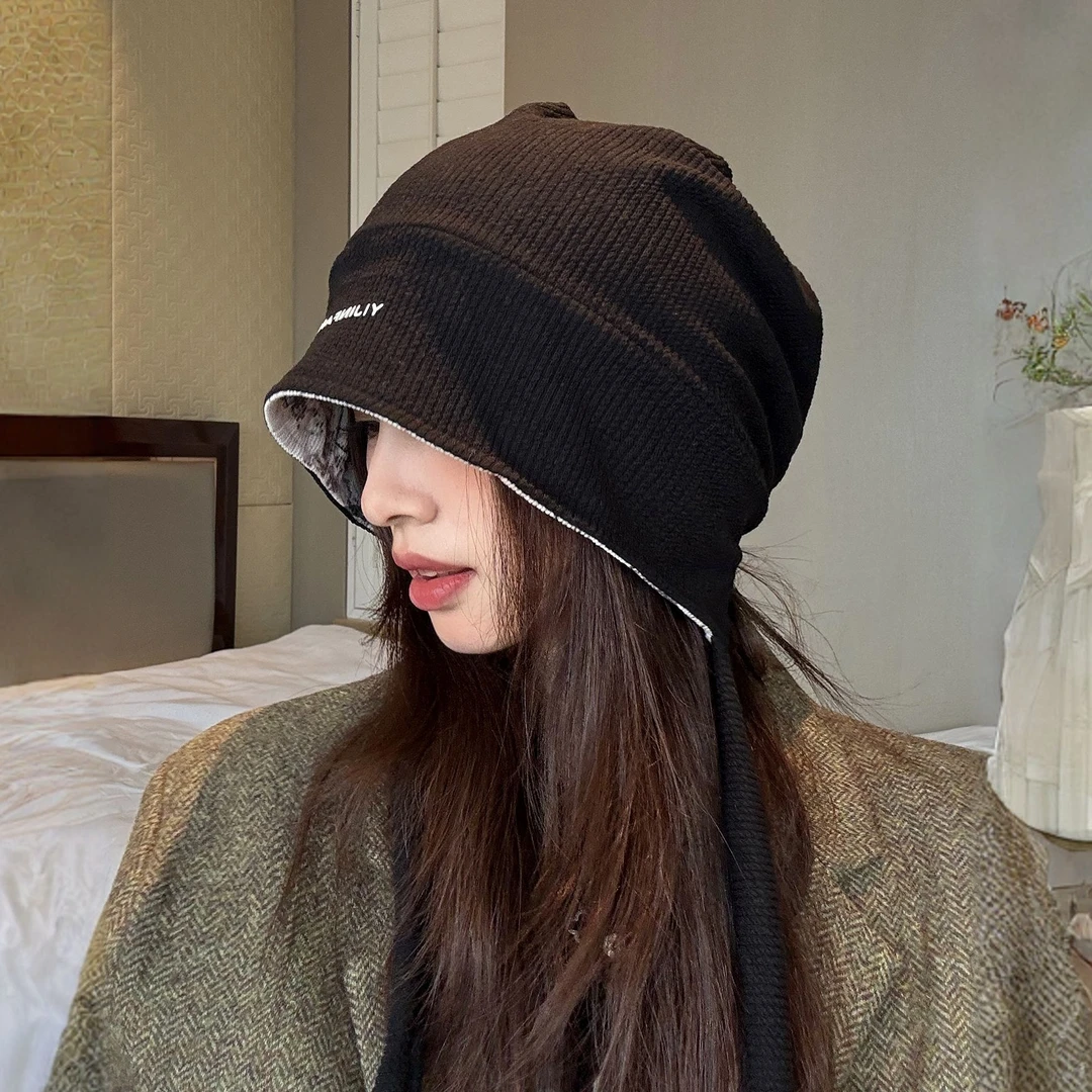 双面戴堆堆帽子女秋冬2025新款百搭冷帽大头围显脸小护耳包头帽潮