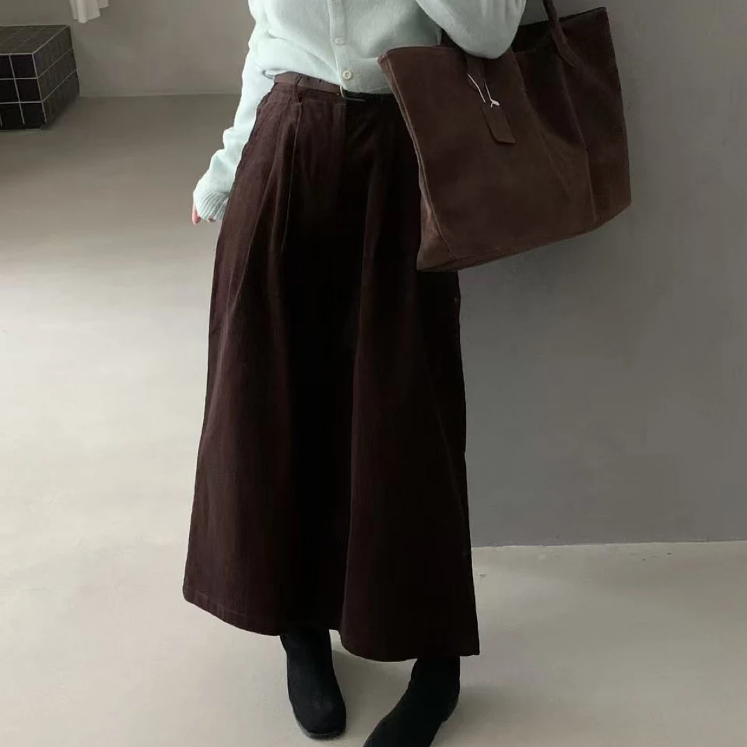HXL@63051 韩系百搭灯芯绒显瘦阔腿八分裤（配皮带） 10-21