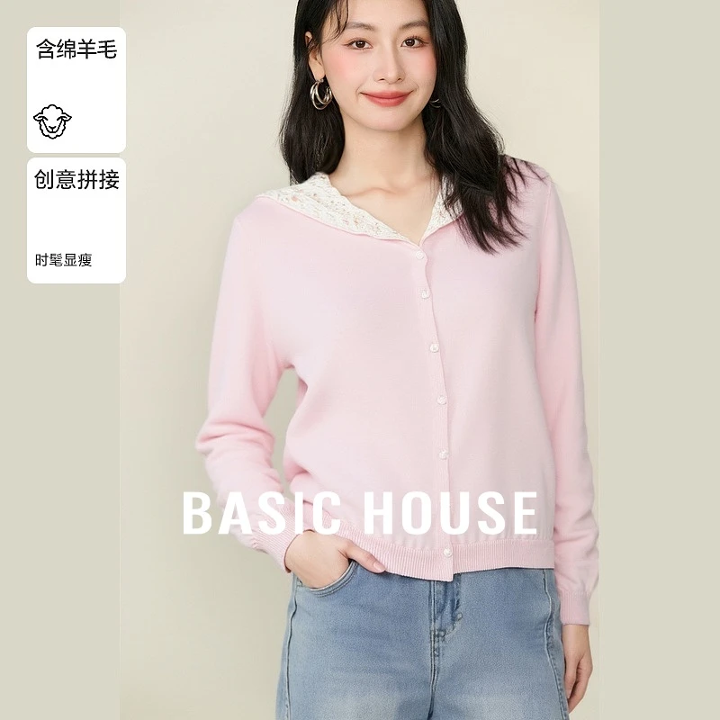 【芋总专享】Basic House/百家好时尚百搭蕾丝领针织衫-B0625H5L032