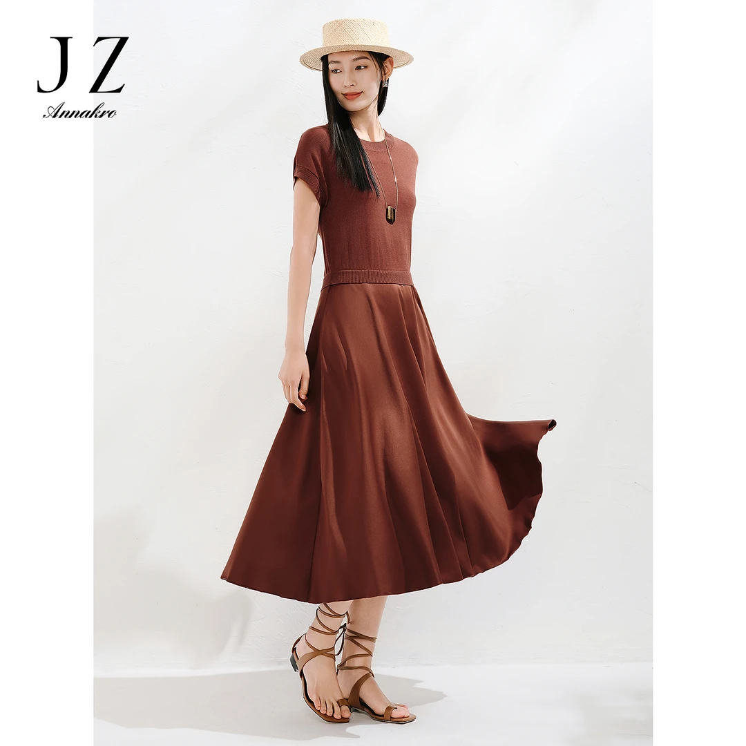 【羊羊专属】玖姿安娜蔻KWFX31605莱赛尔拼接假两件连衣裙2025夏