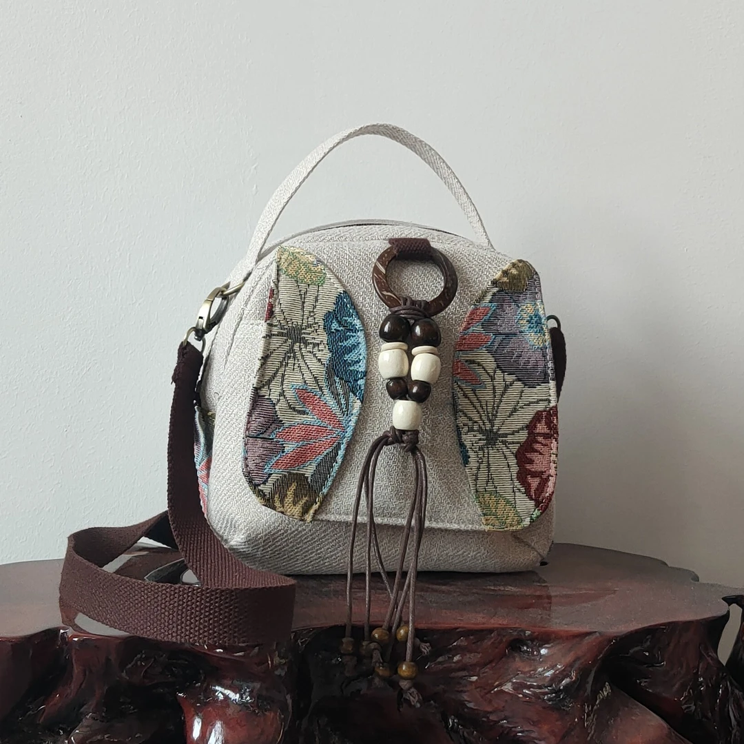 精品民族风麻布中号包白色系