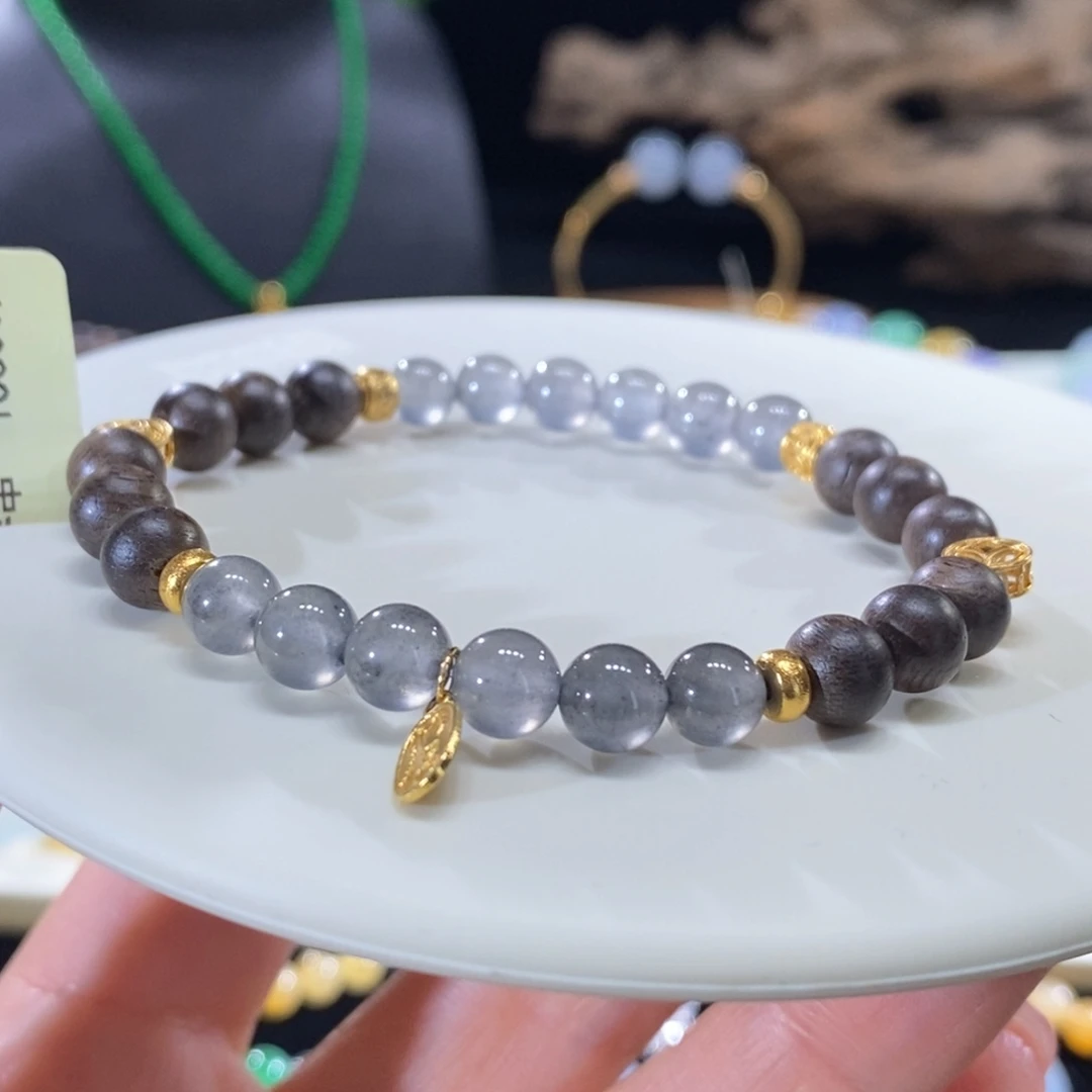 翡翠18K金镶嵌颈饰黑杠串