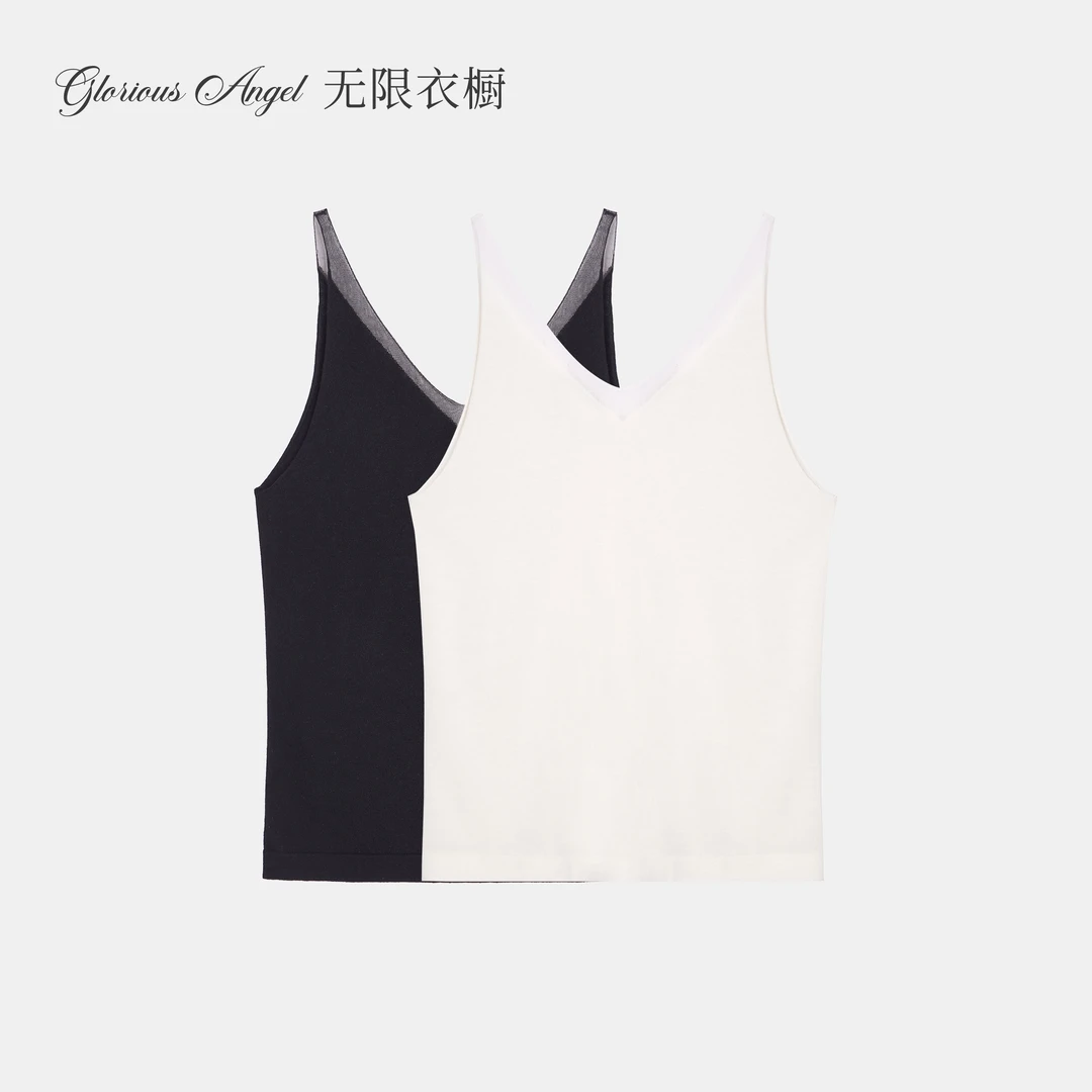 GA 心动瞬间 拼接V领层次感 丝羊 毛针织吊带打底背心