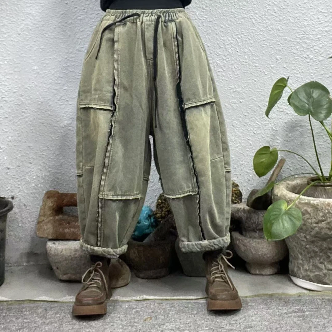 110669加绒不对称走线炒色牛仔裤（长84臀围126脚口52