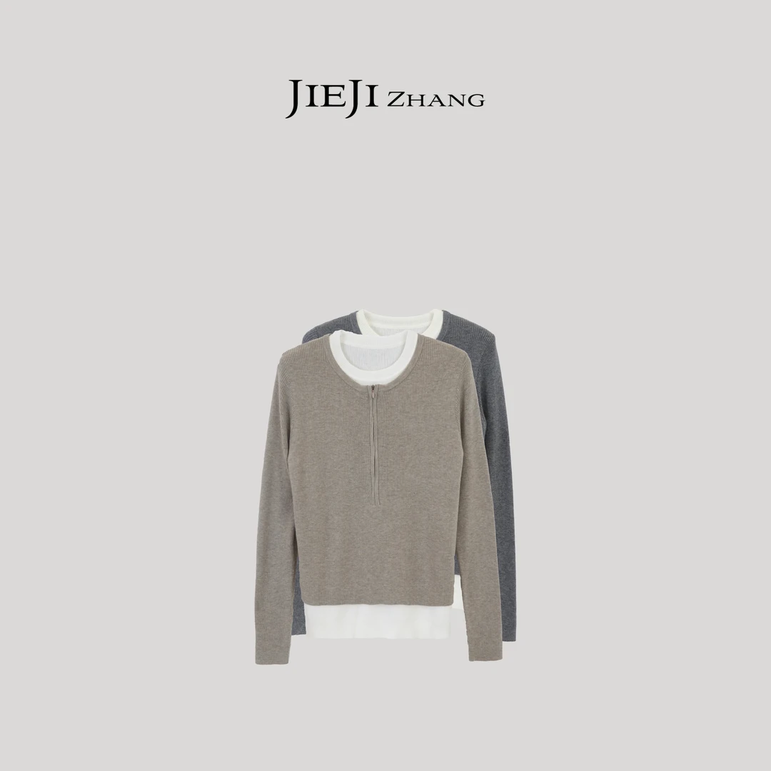 【JIEJI ZHANG】巴素兰羊毛高级定制假两件秋冬百搭毛衫351366