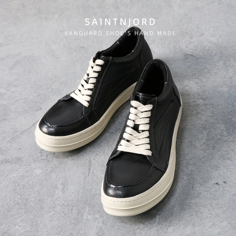 优100高端马皮鞋手工时尚休闲厚底板鞋男士复古水洗做旧真皮男鞋